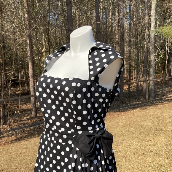 ChicStar bow waist polka dot pinup dress Rachel Storms model size 22 - Picture 2 of 6